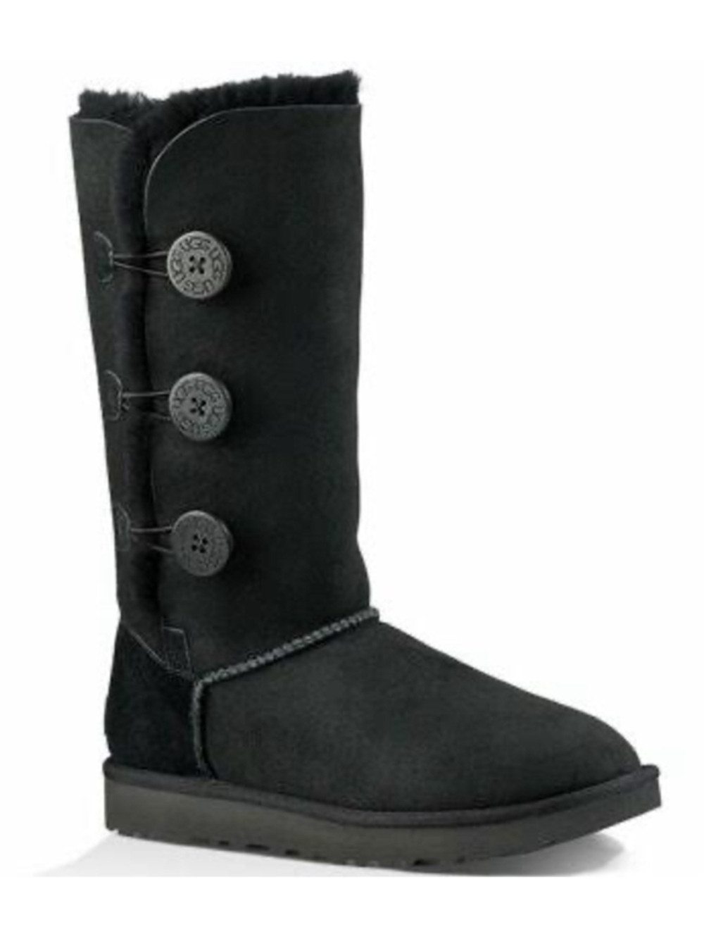 UGG Bailey Button Triplet II Boots Women’s 8 Black Suede Shearling Fur 1873